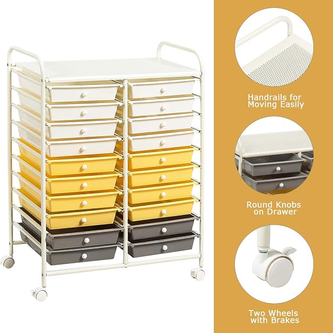 Giantex 20 Drawer Rolling Storage Cart Tools Scrapbook Paper Office School Organizer (25 x 15 x 35 Inch, Yellow) - Image 7