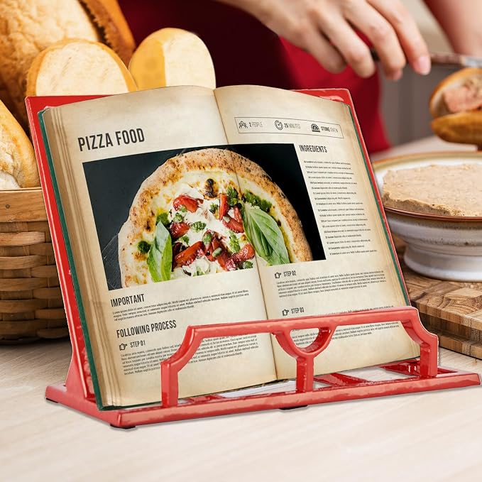 JOGREFUL Cast Iron Cookbook Stand, Kitchen Recipe Holder Vine Scroll Red | Heavy-Duty Book Vintage Holder, Reading Rest Holder for Easel/Counter/Books/Magazine/iPad/Bible - Image 5
