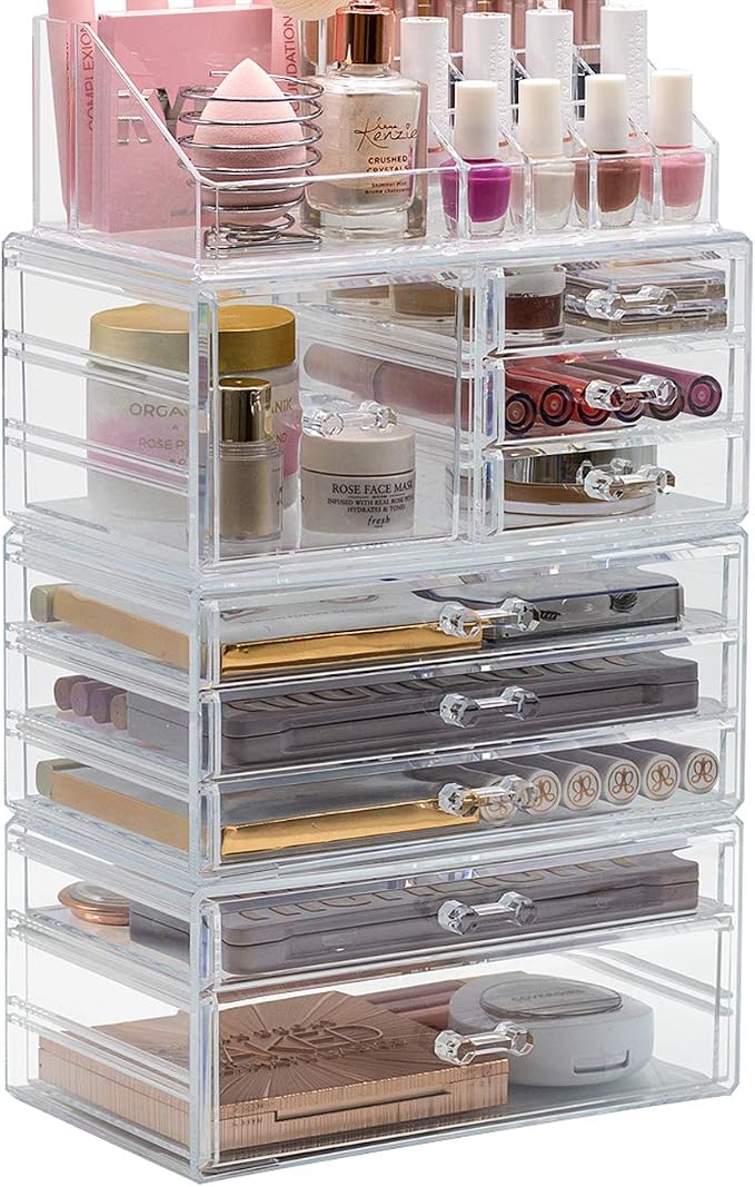 Sorbus Large Clear Makeup Organizer - Detachable 4-Piece Jewelry & Make Up Organizers and Storage Set - Spacious Cosmetic Display Tower - Makeup Organizer for Vanity, Bathroom, Dresser & Countertop - Image 8