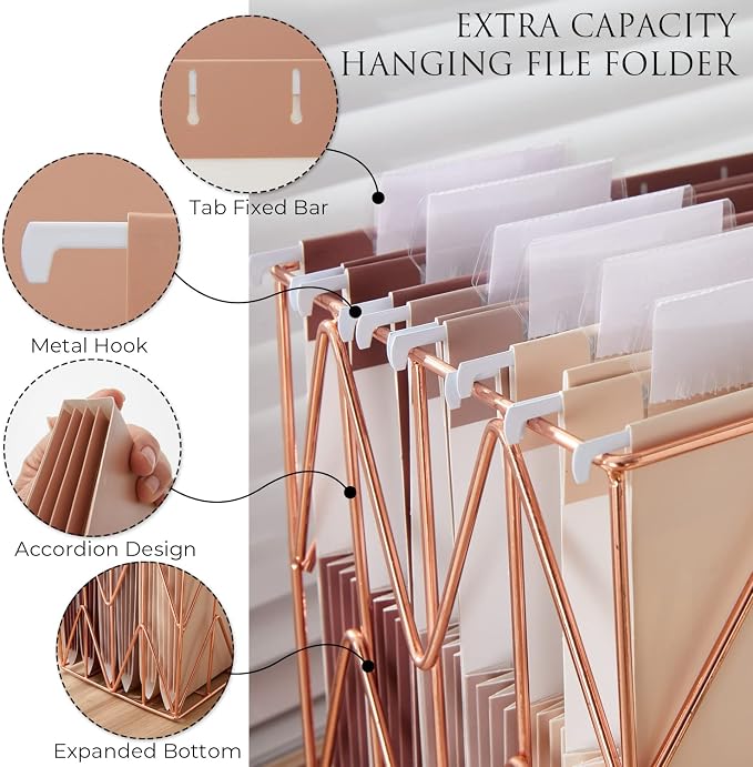 Y YOMA Letter Size - 24 Pack Extra Capacity Hanging File Folders Accordion Decorative File Folder Cute Colored Hanging Folder Organizer for Office Home with 1/5-Cut Adjustable Tabs, Mocha Color - Image 4