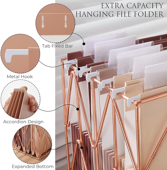 Y YOMA Letter Size - 6 Pack Extra Capacity Hanging File Folders Accordion Decorative File Folder Cute Colored Hanging Folder Organizer for Office Home with 1/5-Cut Adjustable Tabs, Mocha Color - Image 3