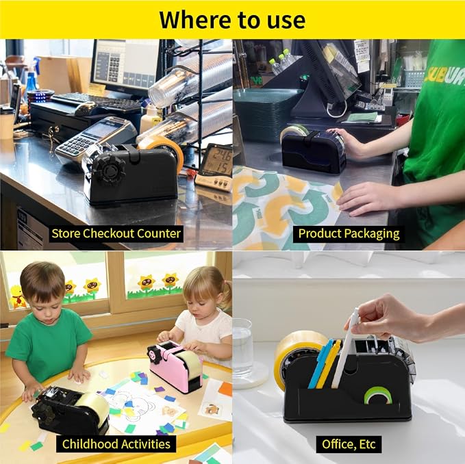 [TENDO°] TENDO Multi-Section Tape Dispenser, Custom Width Tape Cutter with 4 Cutting Sections, Built-in Safety Blade, Ergonomic Grip for Packing and Office Use, ZO-508(Black) - Image 5