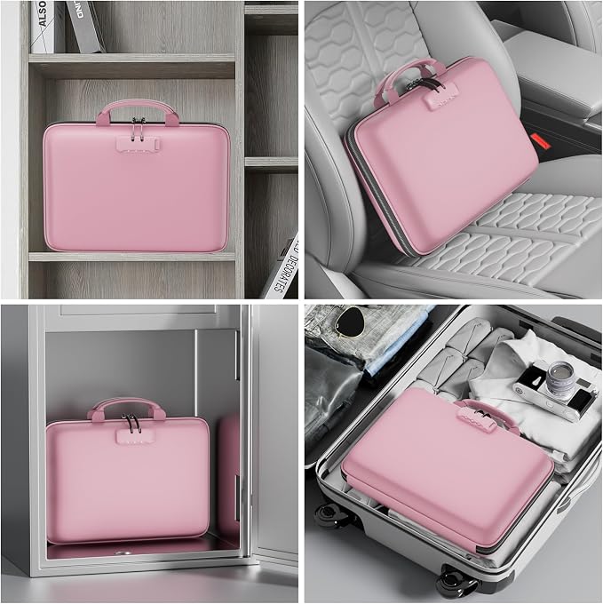 DocSafe Fireproof File Organizer with Lock, Hard-Shell Case Fireproof Document Box with 13 Pocket Accordion File Folder, Portable Home Office Travel Safe Storage for Important Documents Laptop Pink - Image 6