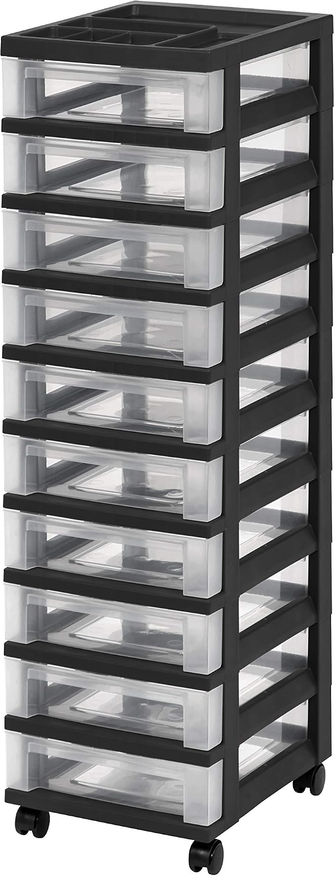 IRIS USA MC Plastic Storage Drawer, Rolling Cart with Organizer Top, 10, Black - Image 4