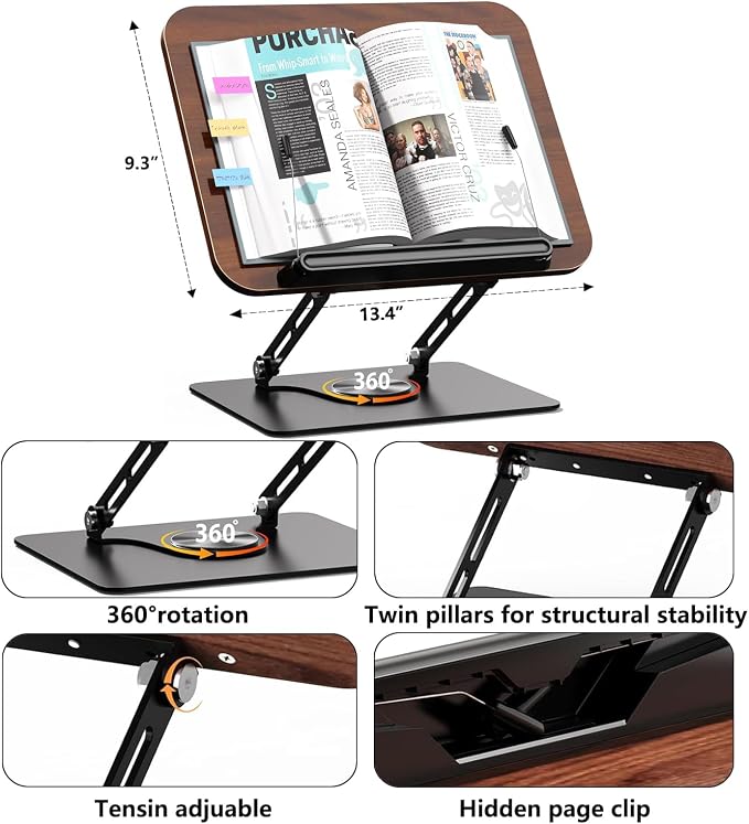 2-in-1 Adjustable Floor & Desktop Music Book Stand, Black | Detachable Reading Holder, Height 36"-62", 360° Rotating, For Music, Laptop, Cookbook - Image 2