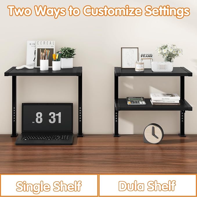 IBUYKE Clamp on Desk Organizer Shelf,Desk Extender Shelves TMZ007B | 12.9 inches,2-Tier Adjustable Storage Shelves, Above or Below Desk, for Desktop Accessories,Black - Image 3