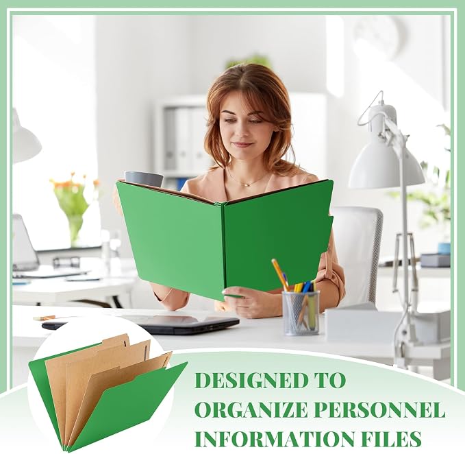 Skyygemm 12 Pcs Classification Folders 3 Pocket Dividers Letter Size Employee File Folder with 2 Prong Fasteners 2 in Expansion Pressboard Medical Document Organizers Bulk for School Office(Green) - Image 5