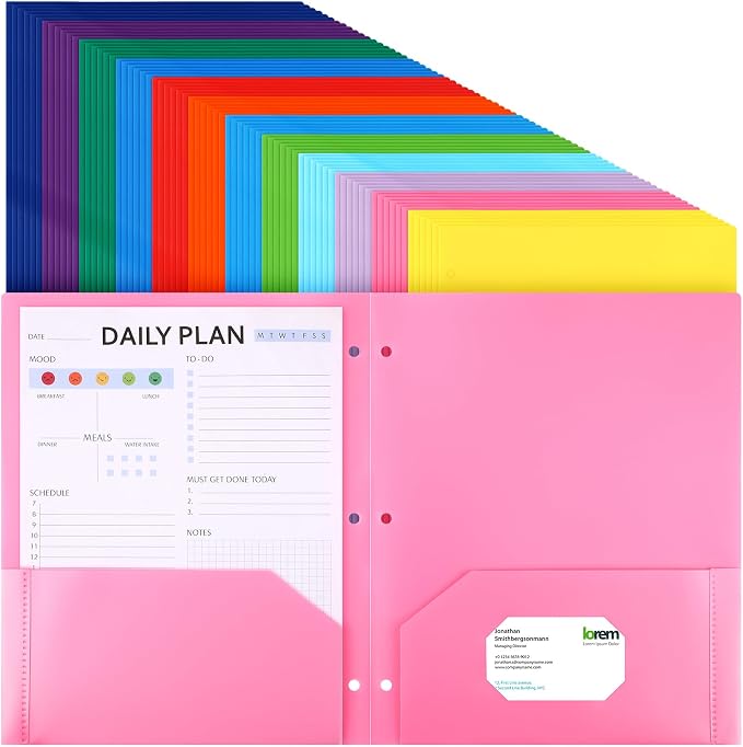Cholemy 72 Pack 2 Pocket Folders with 3 Holes Punch Plastic Folder for 3 Ring Binder Heavy Duty Folders Pocket Folders for Letter Size Paper, Office(Assorted Colors) by Cholemy