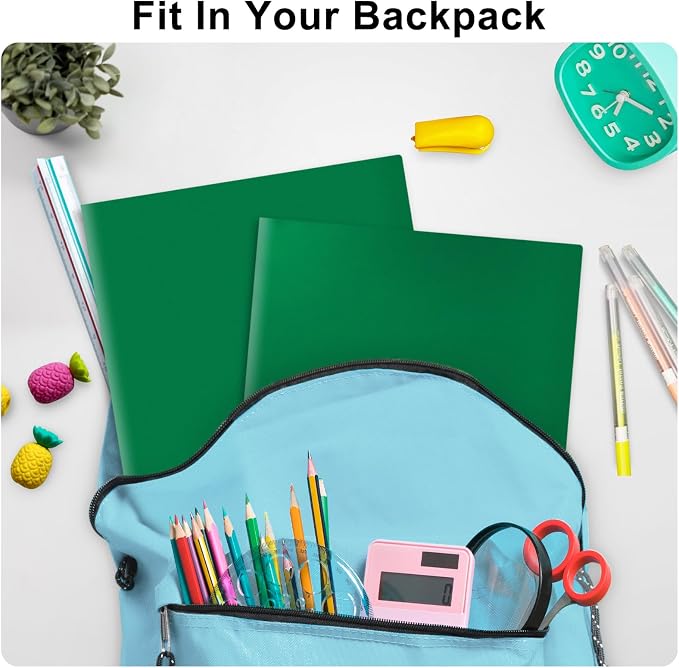 ViVin 12-Pack Green Plastic Folders with Pockets, Fits 8.5 x 11 Inch Letter Size Papers, Poly Folders with 2 Pocket, for Kids, Students, Teacher - Image 9
