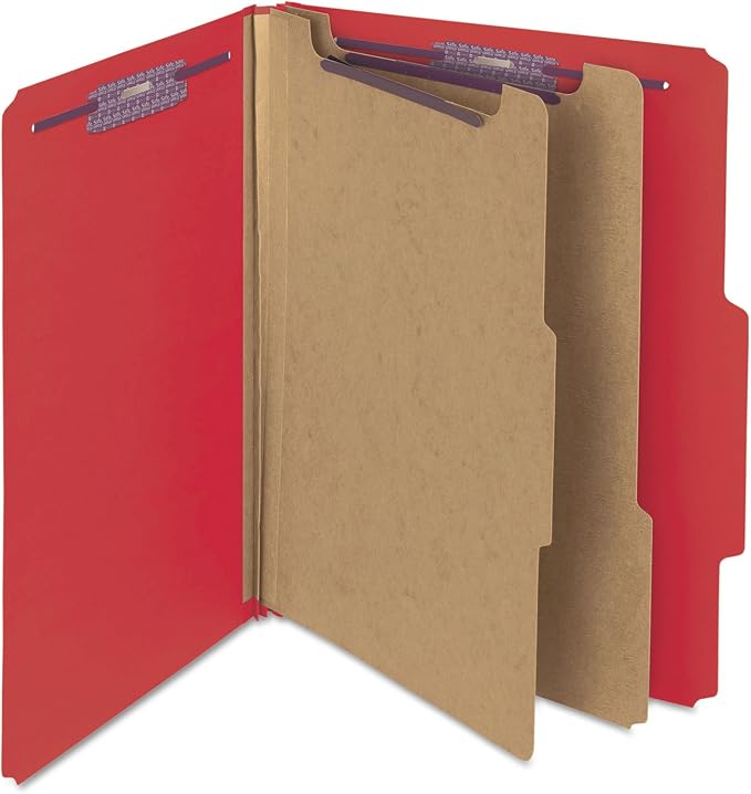 Smead Pressboard Classification File Folder with SafeSHIELD Fasteners, 2 Dividers, 2" Expansion, Letter Size, Bright Red, 10 per Box (14031) - Image 8
