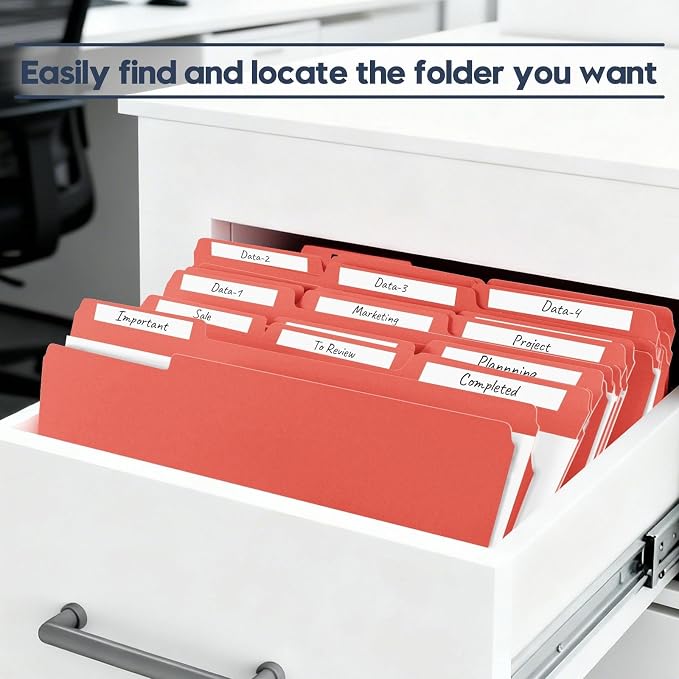 File Folders,150 Pack Colored File Folders Letter Size,8.5" x 11",1/3 Cut Tab Folder,Durable Paper Bulk File Folders with Blank Labels for Office Business School Home Use,Dark Red - Image 6