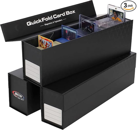 BCW QuickFold® Card Storage Boxes for Magnetics & Toploaders – 3 Pack | Trading Card Holder Box with Magnetic Closure | Easy Fold Assembly for Sports and TCG Cards by BCW