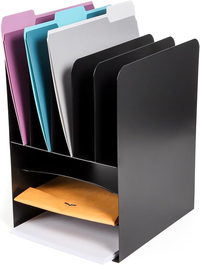 Huron Desktop File Binder Organizer Storage, Combination Vertical 5/Horizontal 3 Slot Compact Letter Tray, Black Steel by Huron