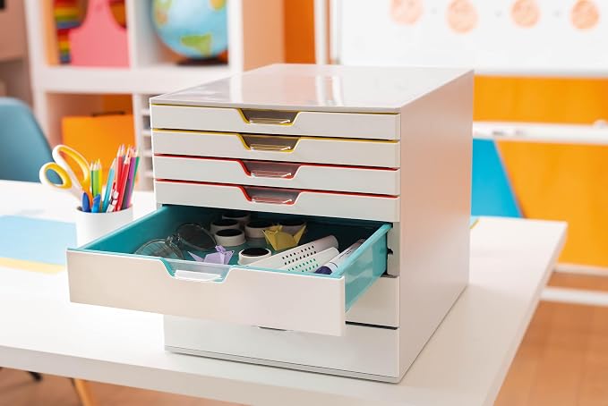 Durable VARICOLOR 7 Drawer Unit - White Desktop Drawer Set with 7 Color Coded Draws - Letter Size Files - Perfect for Storing Documents and Paper Work - Image 7