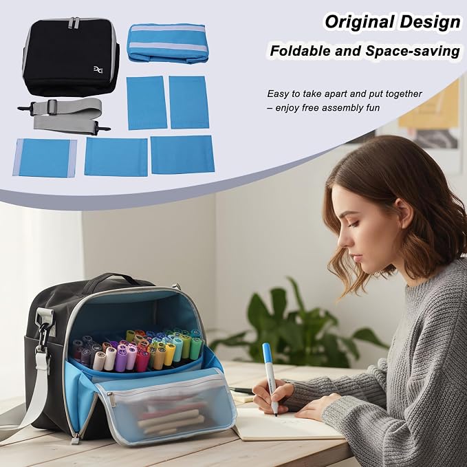 Togood Marker Organizer Bag - Large Storage Crossbody Tote for Marker Pens 130PCS+, Portable Art Supplies Case for Pens, Pencils, Books. Black - Image 6