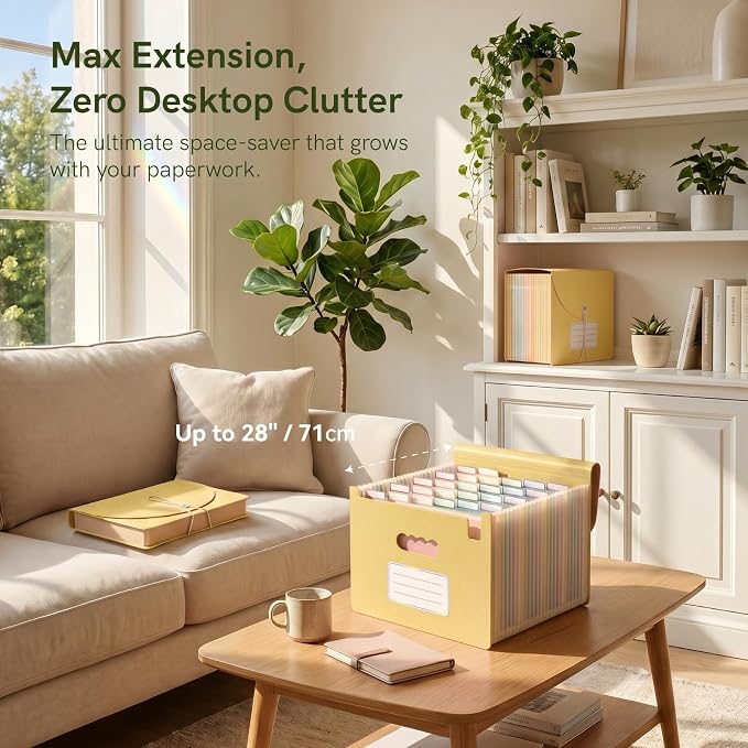 ABC life 26 Pockets Accordion File Organizer, Butter Yellow | Expanding File Folder for Letter/A4 Size, Portable Document Holder with A-Z Tabs for Tax Receipt, School, Home, Office - Image 4