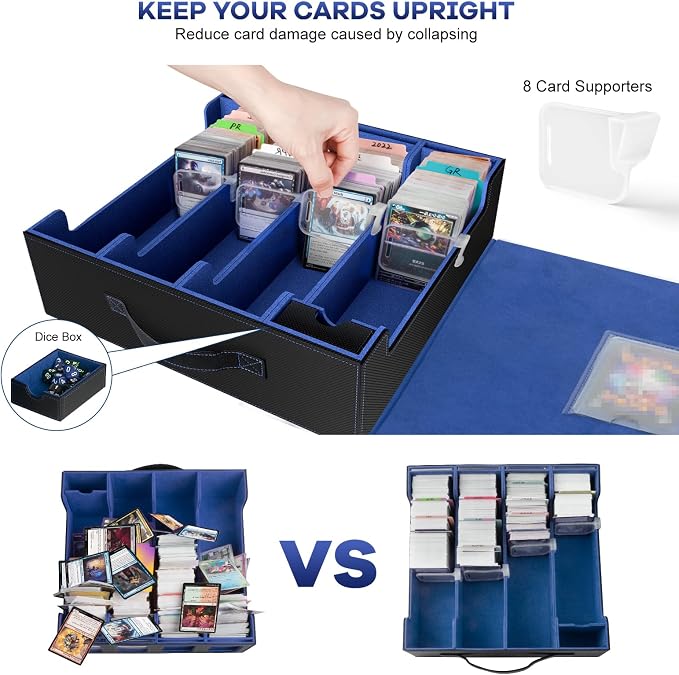 3200+ Trading Card Storage Box with Commander Display, 4-Row TCG Card Box with Portable Handle, Compatible for TCG/MTG/Magic Cards, 30 Colorful Divider, 8 Supporters, US Design Patent (Black&Blue) - Image 6