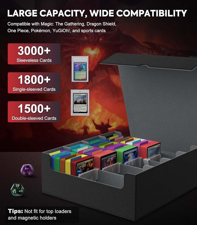 MoKo Trading Card Storage Box for MTG, 3000+ Card Organizer, Black Grey | MTG Deck Box, w/ 24 Colorful Dividers & 4 Card Supporters, MTG Card Storage for Magic Game, TCG, PTG Baseball and Sport Cards - Image 3
