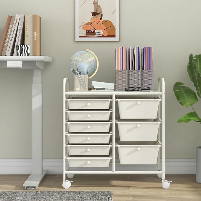 Giantex 9 Drawers Rolling Cart, Classroom Organizers, Storage Cart with Wheels, for Teacher Office Home School Supplies Tool Craft Art Paper, Ivory - Image 2