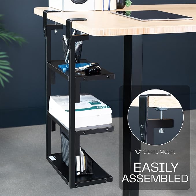 VIVO Clamp-on 13 inch Above or Below Desk 3-Tier Shelving Unit for Table Accessories, Gaming Devices, and More, Storage Tray, Desktop Organizer, Black, STAND-SHELF3C - Image 5