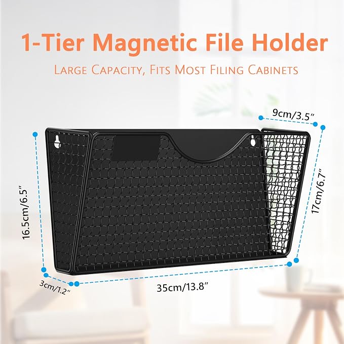 MFTEK Magnetic File Holder, 1 Pockets Magnetic File Folder Holder No Drilling Magnet Paper Mail Organizer Magazine Basket, Hanging Wall Storage Rack for Fridge Cabinets Office Classroom - Image 3