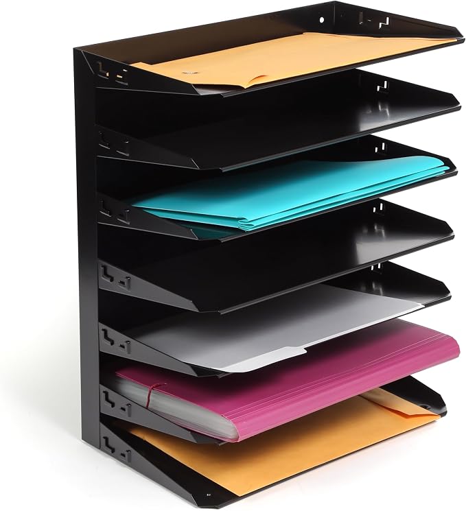 Huron Desktop Horizontal 7-Slot Legal File Binder Organizer Storage Letter Tray, Black Commercial Grade Steel - Image 2