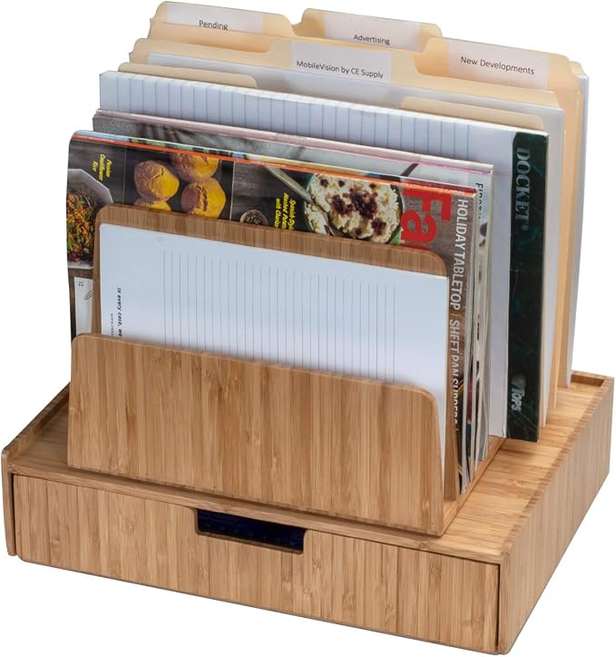 MobileVision Bamboo Desktop 7–Slot File Folder Organizer & Drawer Combo Storage for Office Supplies & Stationary items - Image 3