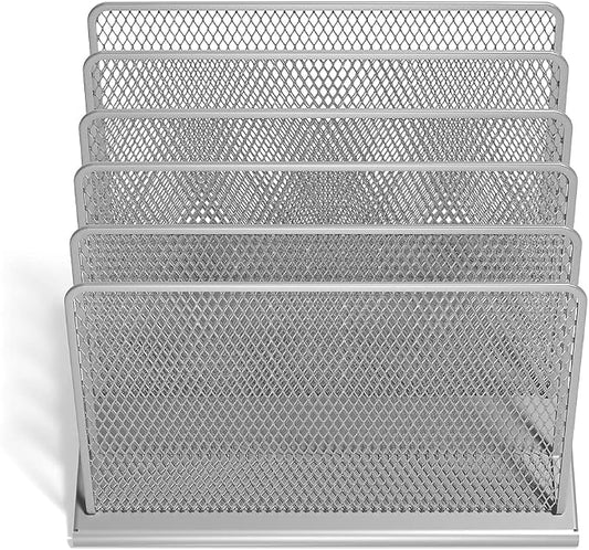 TRU RED Wire Mesh File Organizer, 5‑Compartment, Silver, 2‑Pack – Vertical Desktop Sorter for Files, Folders & Mail by TRURED