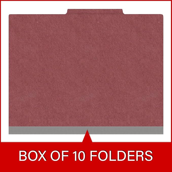 25 Pt. Pressboard Classification Folders, 2/5 Cut ROC Top Tab, Letter Size, 2 Dividers, Dark Red (Box of 10) - Image 6