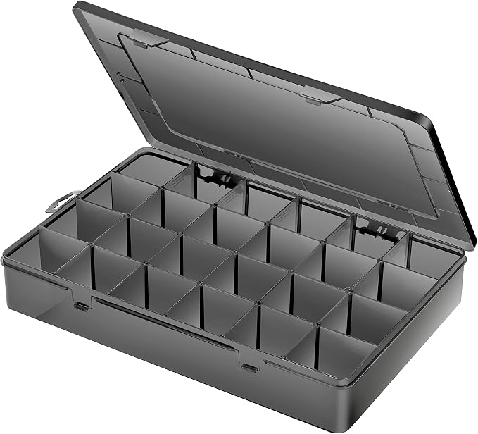 Gbivbe Large 24 Grids Plastic Organizer Box Adjustable Dividers,Clear Storage Box for Jewelry, Art DIY Crafts, Washi Tapes, Beads and Small Parts(Black, 1Pack) by Gbivbe