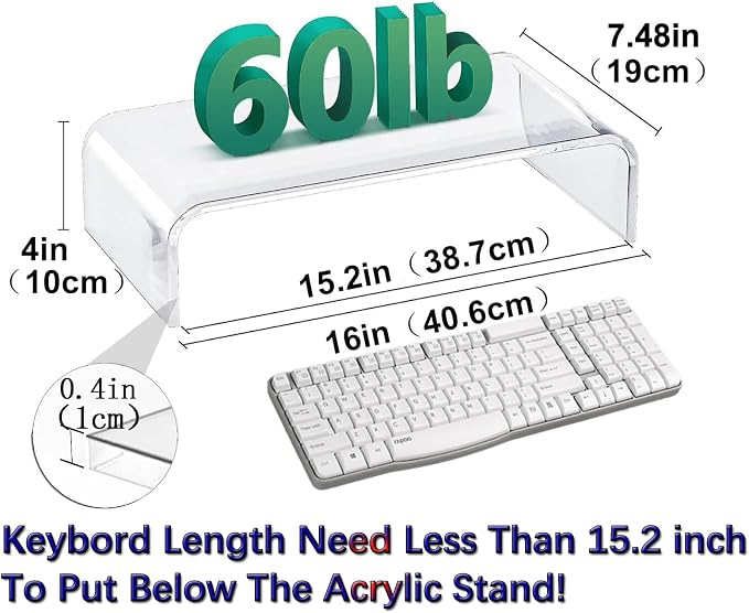 Clear Monitor Stand Riser, Computer Monitor Stand/Acrylic Monitor Riser for Home Office Laptop, PC Desk Stand for Keyboard Storage & Multi-Media Laptop Printer TV Screen (14"/7.1"/3.6") - Image 4
