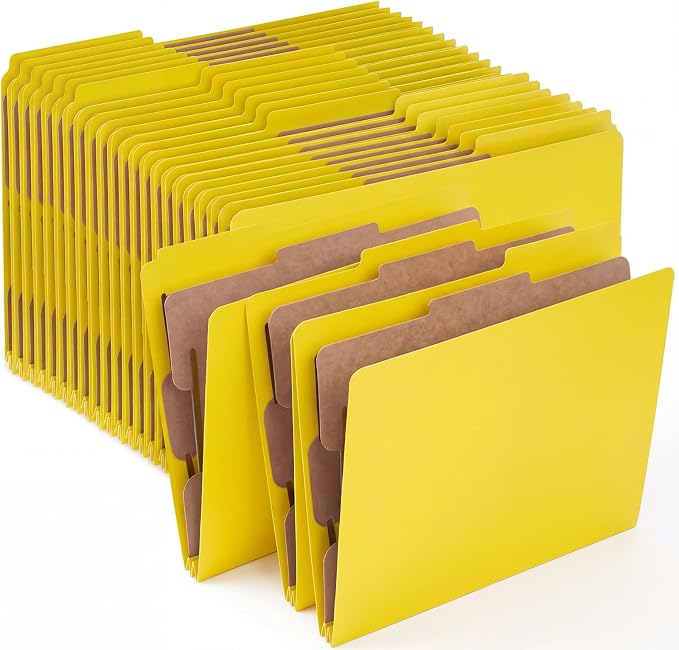AmazingSpark 24 Pcak Yellow Classification Folders Letter Size, 1 Divider, 1/3-cut Tab, File Folders with Fasteners, Prongs, Expanding File Organizer Bulk for Office Employee, Coworker, Staff by Unknown