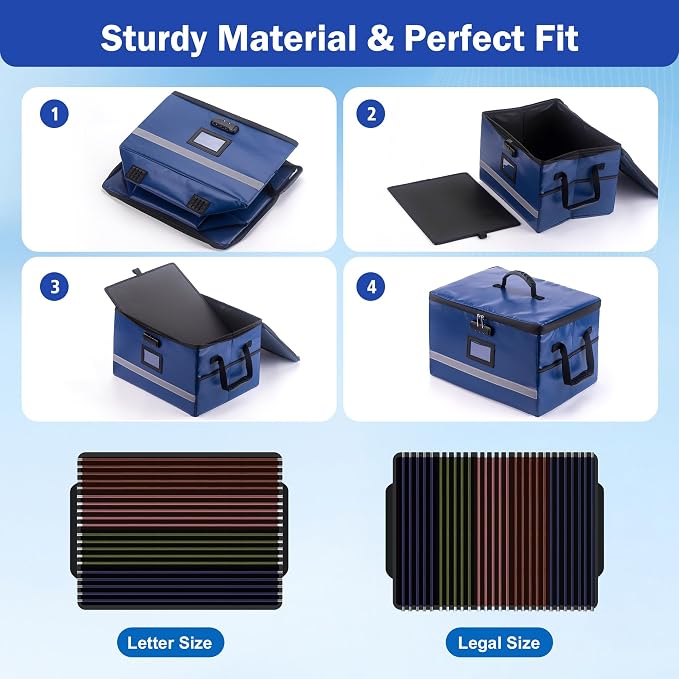 EXLIFBAG File Organizer, Fireproof File Box with Lids, Important Document Organizer Box with Lock, Portable File Folder Organizer with Handle - Image 4