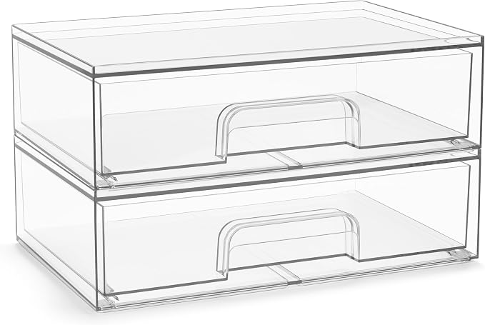 Sorbus Acrylic Storage Containers - 2 Pack, Stackable Storage Bins Set for Bathroom Organization - Clear Acrylic Drawer Organizers - Makeup Case Pull-Out Drawers (12.1’’ Wide) by Sorbus