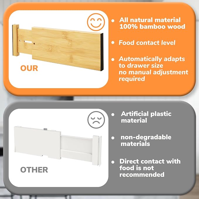 BAMEOS 4" High Bamboo Drawer Dividers - Adjustable Small Drawer Organizer - Kitchen, Dresser, Bathroom, Bedroom & Office - 4-pack - Image 3