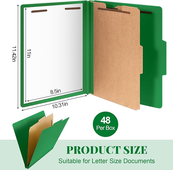 48 Pcs Skyygemm Classification Folder Letter Size, 1 Divider,Dark Green | Back to School Supplies, File Organizer with Fastener, Expanding File Organizer Bulk for Office Employee, Staff, Teacher - Image 2