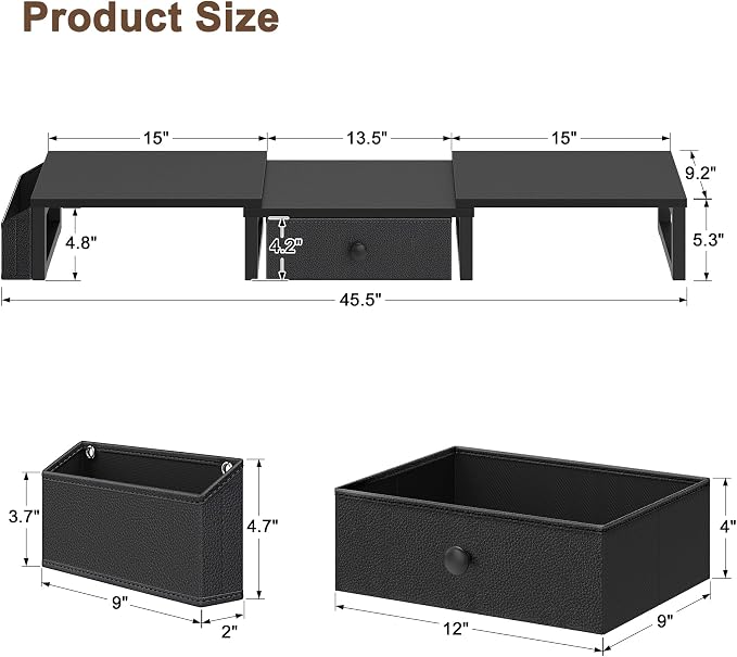 LAND·VOI Dual Monitor Stand with Drawer and Side Pockets, Monitor Riser for Desk, Home Office Desk Storage, Multi-Scenario Adaptation for Work and Entertainment, Black, HMS02BK - Image 7