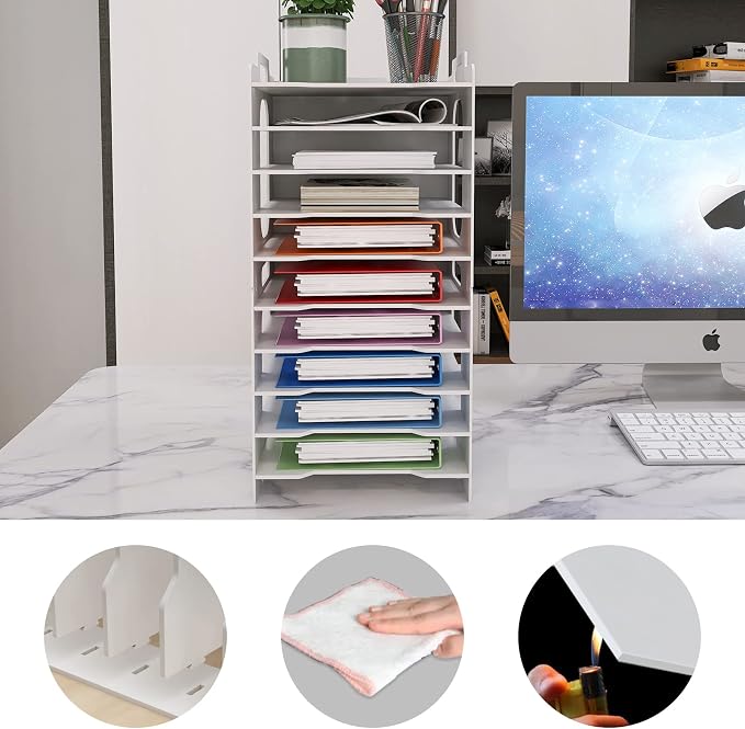 Natwind 10-Tier Office File Organizer For Desk,Paper Sorter,White | Desktop Storage For Office Supplies,Document Storage Rack,Letter Tray For Home,Office,Classroom Document Holder - Image 6