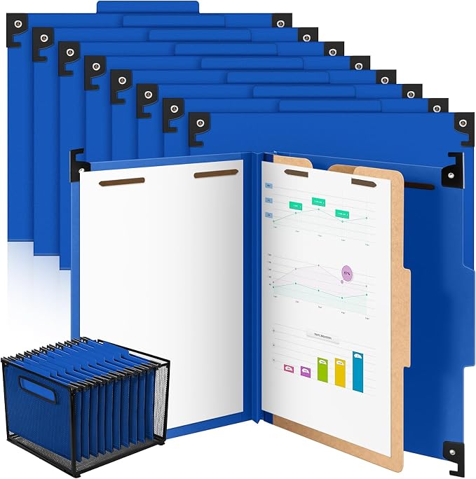 Henoyso 15 Pcs Hanging Classification Folders Bulk with 2 Prongs, 1 Divider Letter Size, 2 Inch Expansions Pressboard File Folder, 1/3-cut Tab File Organizer (1 Divider,Dark Blue) by Henoyso