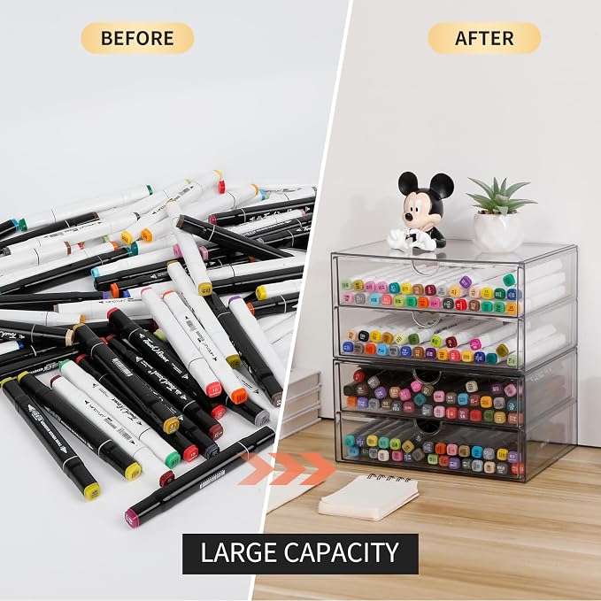 Clear Plastic Drawer Organizer, 4 Drawers | Stackable Desk Organizers and Accessories, For Home Office Supplies, Marker Pen, Notebooks, Art Crafts - Image 4