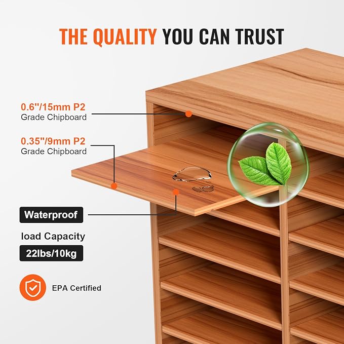 VEVOR 27 Compartments Wood Literature Organizer, Adjustable Shelves, Medium Density Fiberboard Mail Center, Office Home School Storage for Files, Documents, Papers, Magazines, Burlywood - Image 3