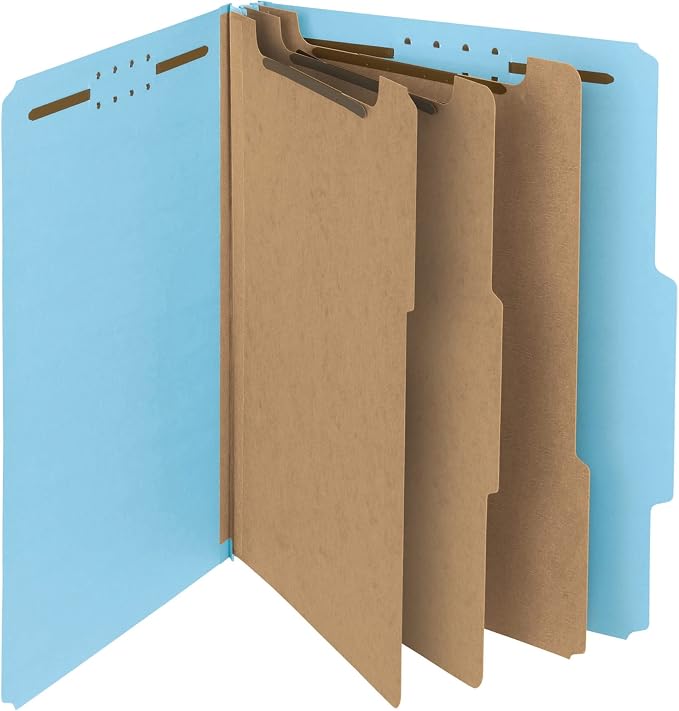 Smead 100% Recycled Pressboard Classification File Folder, 3 Dividers, 3" Expansion, Letter Size, Blue, 10 per Box (14090) by SMEAD