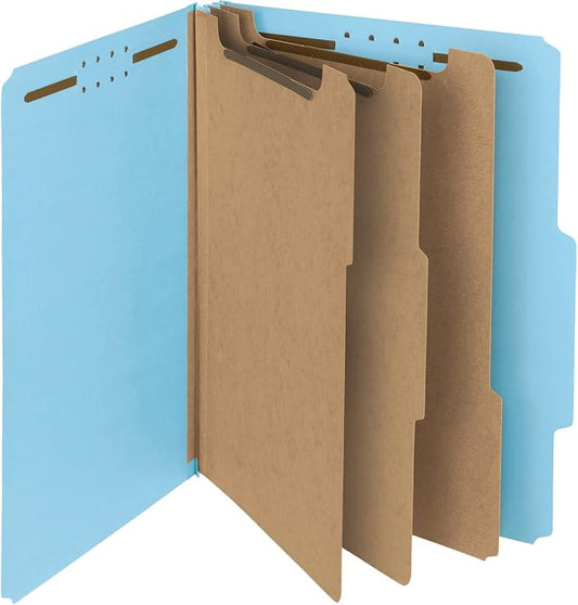 Smead 100% Recycled Pressboard Classification File Folder, 3 Dividers, 3" Expansion, Letter Size, Blue, 10 per Box (14090) by SMEAD