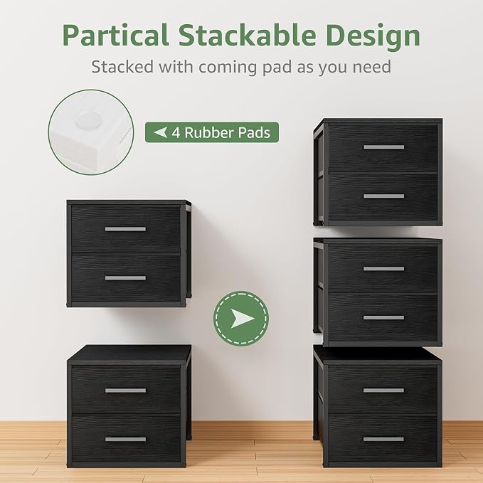 BOLUO Stackable Storage Drawers Narrow Closet Organizers and Storage Fabric Black 2 Drawer Dresser for Bedroom 2 Packs Modern - Image 4