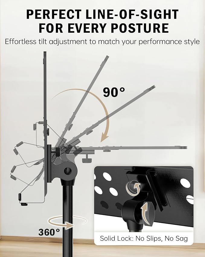 Vekkia Metal Professional Portable Perforated Sheet Music Stand | Folding Adjustable Holder/with Carrying Bag/Sturdy for Instrumental Performance, Band & Travel - Image 8