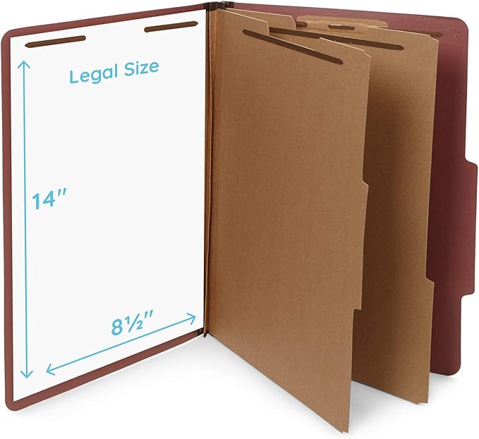 Blue Summit Supplies 10 Classification Folders, Legal 2 Divider, Red | Heavy-duty, 2 in expansion, 2 prong fasteners, 2 dividers, 6 sections, for medical, legal, and personnel files - Image 2