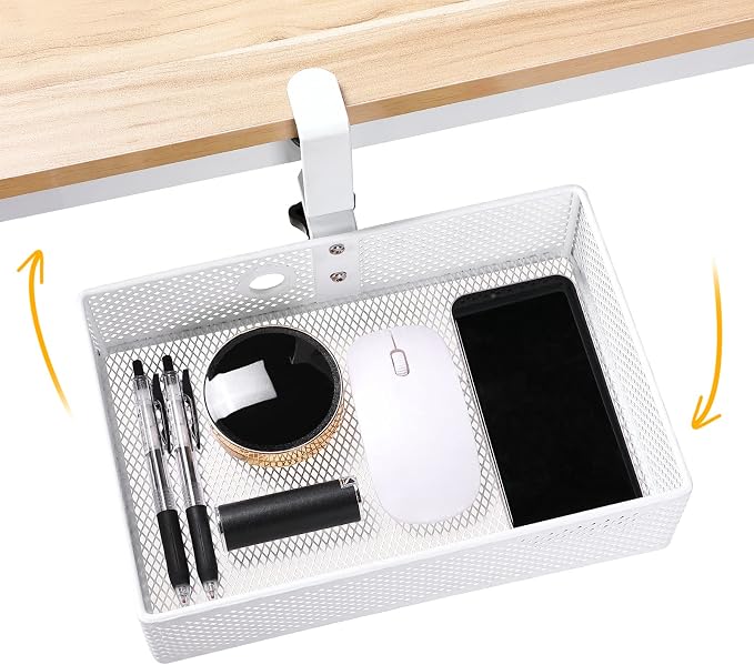 Under Desk Drawer, Clamp on Desk Organizer Hanging Desk Storage Under Table | Under desk organizer: clamp on desk drawer, 360° rotating desk basket, hanging desk organizer, clamp on desk shelf, no-drill by OfficeProducts
