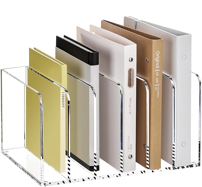 YUXUN Acrylic Magazine Holder,Clear Desk Organizer File Sorter for Notebook,Paper,Envelope,Magazine, Book Storage-Office/Home/Classroom Organization(6 Compartments,B5) by AcrylicBusinessCardHold