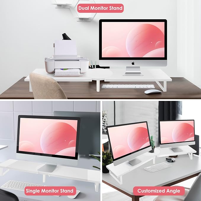 Across-Star Dual-Monitor Stand for Desk - Large Adjustable Length and Angle Riser for 2 Monitors, Double Computer Desktop Organizer, Shelf for TV, Laptop, Printer - Image 4