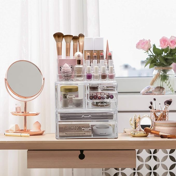 Sorbus Large Clear Makeup Organizer - Detachable 3-Piece Jewelry & Make Up Organizers and Storage Set - Spacious Cosmetic Display Tower - Makeup Organizer for Vanity, Bathroom, Dresser & Countertop - Image 5